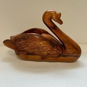 Hand carved wooden swan/ ornate/ Vintage/ acacia wood